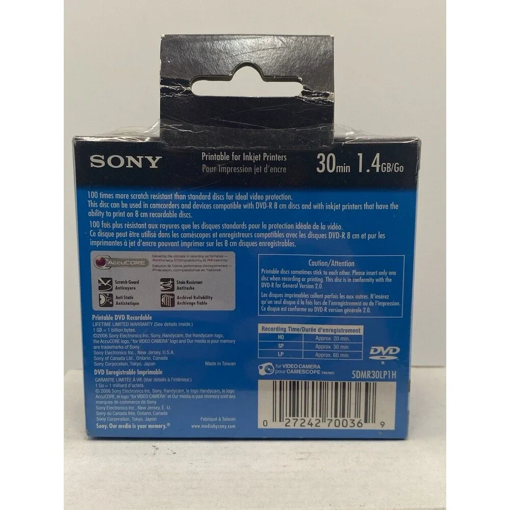 Sony Handyman DVD-R 5 Pack Recordable Single Sided Disc Sealed In Box